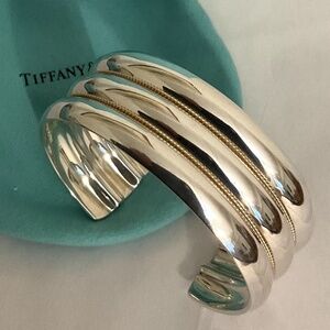 Tiffany & Co. Sterling Silver 14k Yellow Gold Rope 51 Gram Wide Cuff Bracelet